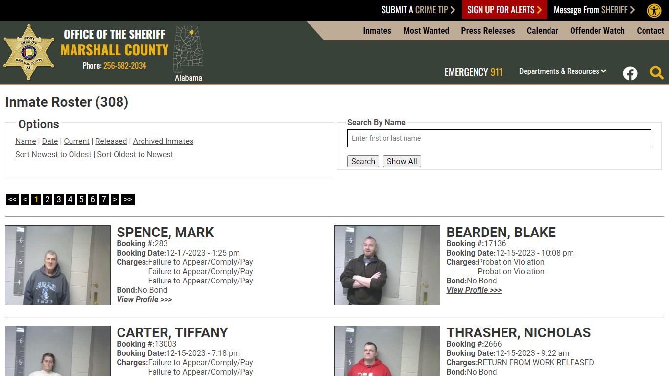 Current Inmates Booking Date Descending - Marshall County Sheriff's Office